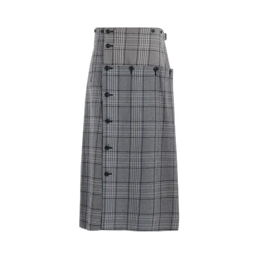 Grid Plaid Button Skirt