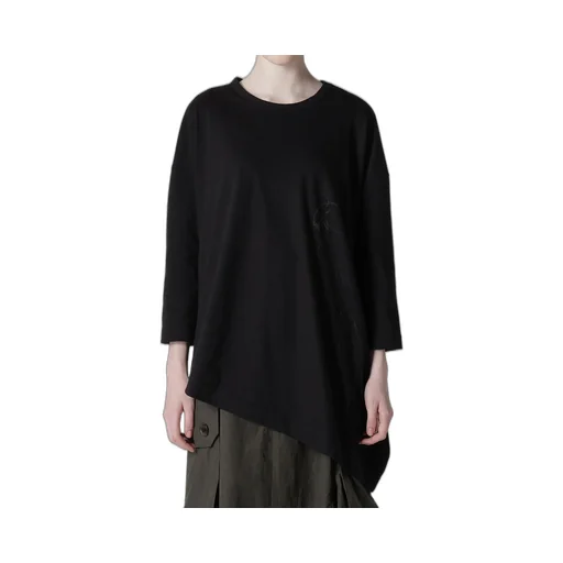 Cotton Jersey Animal Print Asymmetry Drape T