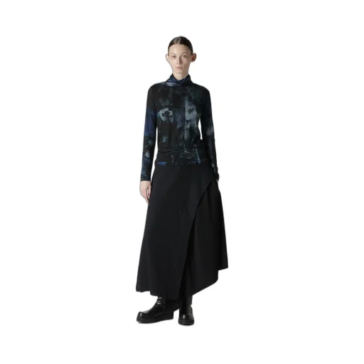 Crepe De Chine/6Oz Denim Left Flare Skirt