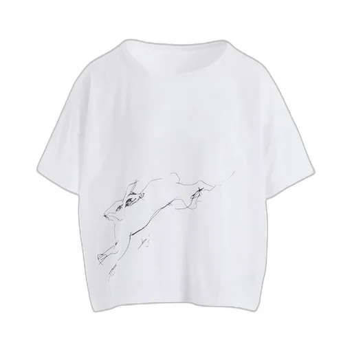 Cotton Jersey Animal Print Cropped Half Sleeve T