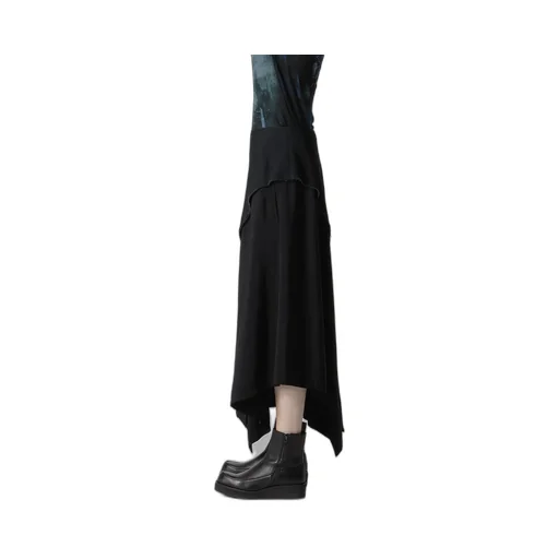 Crepe De Chine/6Oz Denim Left Flare Skirt