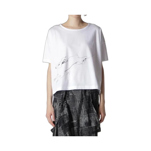 Cotton Jersey Animal Print Cropped Half Sleeve T