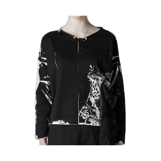 Cotton Lace/Print Side Pocket Cropped Cardigan