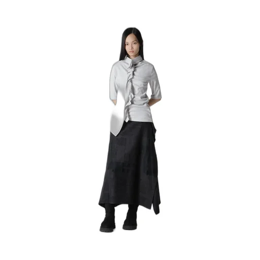 Hard-Twist Asymmetric High Neck Half Sleeve T