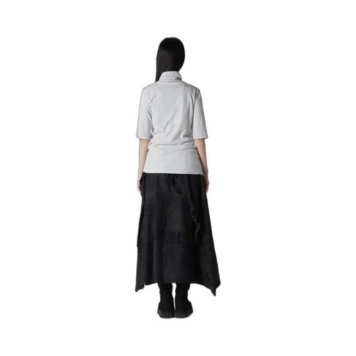 Hard-Twist Asymmetric High Neck Half Sleeve T
