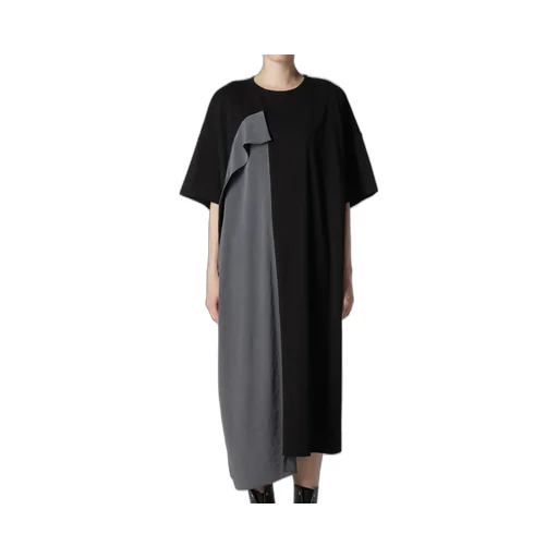 Crepe De Chine/Cotton Jersey Combination Half Sleeve Dress