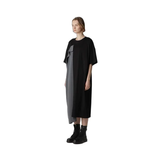Crepe De Chine/Cotton Jersey Combination Half Sleeve Dress