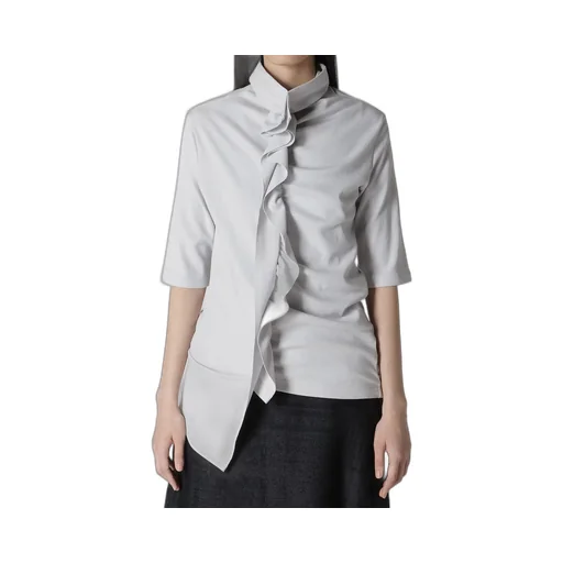 Hard-Twist Asymmetric High Neck Half Sleeve T