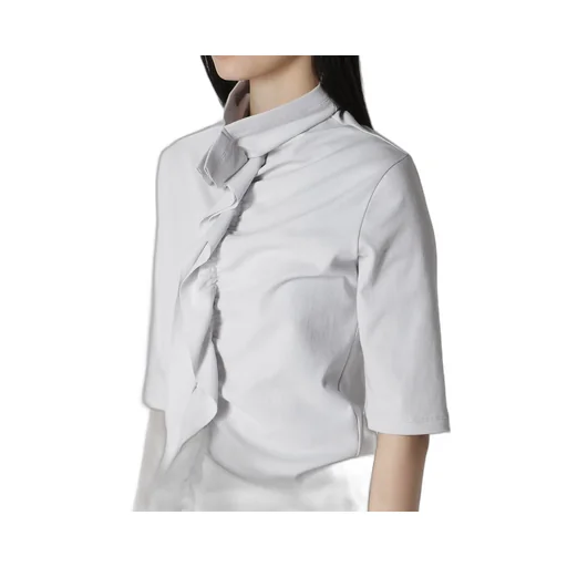 Hard-Twist Asymmetric High Neck Half Sleeve T