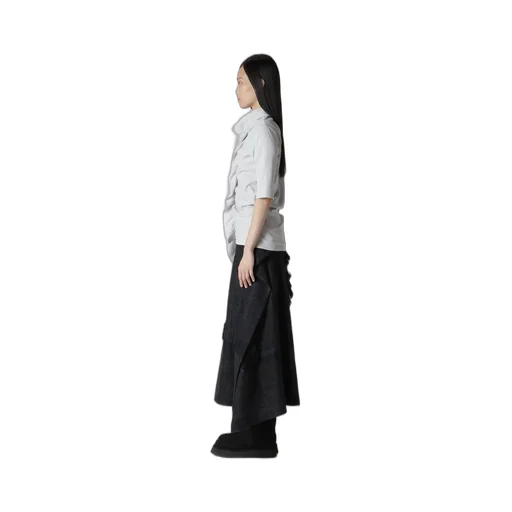 Hard-Twist Asymmetric High Neck Half Sleeve T