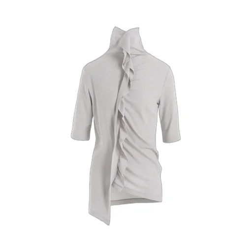 Hard-Twist Asymmetric High Neck Half Sleeve T