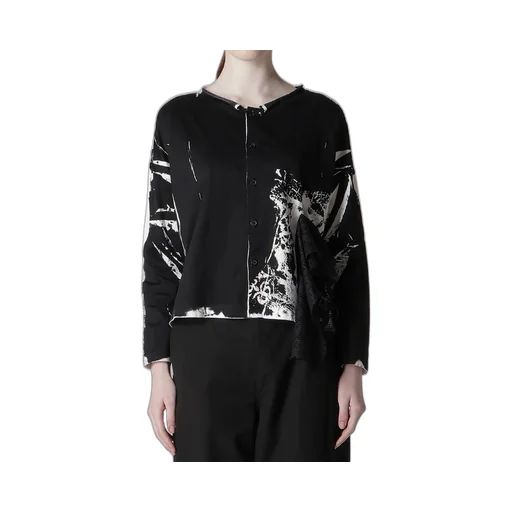 Cotton Lace/Print Side Pocket Cropped Cardigan