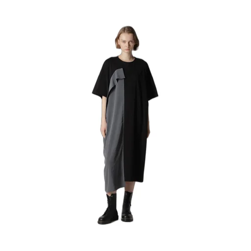 Crepe De Chine/Cotton Jersey Combination Half Sleeve Dress