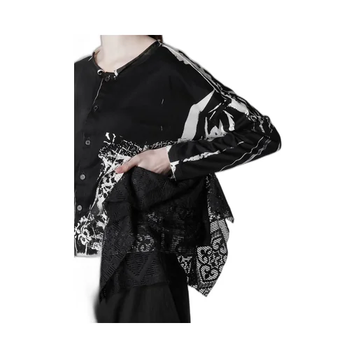 Cotton Lace/Print Side Pocket Cropped Cardigan