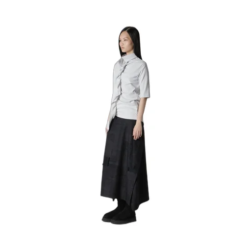 Hard-Twist Asymmetric High Neck Half Sleeve T