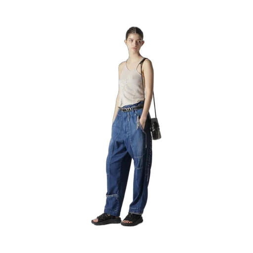 Spotted Denim Patched-Pocket Pants