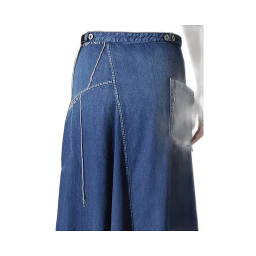 Spotted Denim Flare Skirt With Gusset