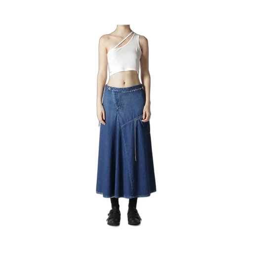 Spotted Denim Flare Skirt With Gusset