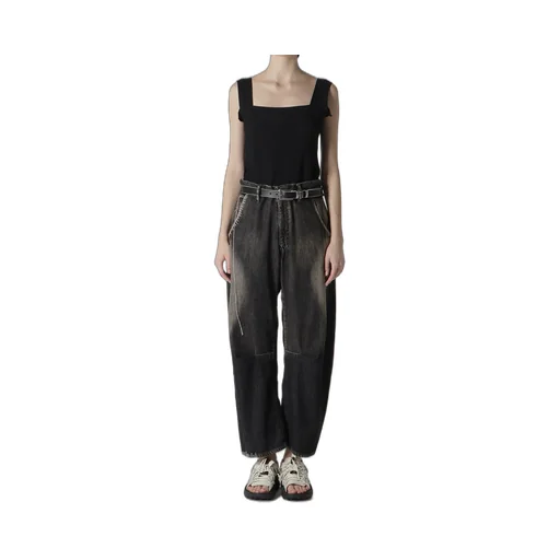 Spotted Denim Wide Leg Gusset Pants