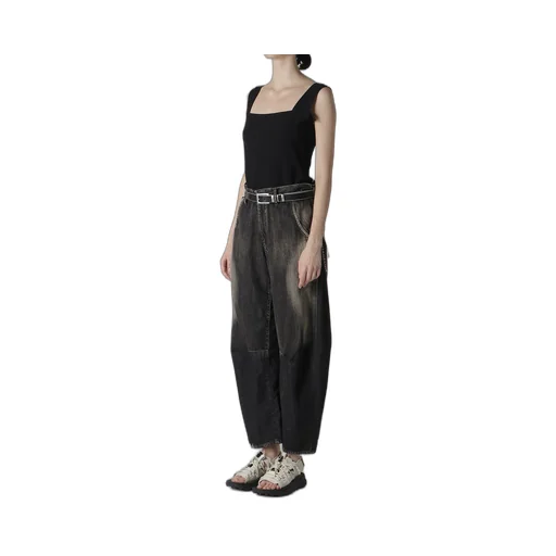 Spotted Denim Wide Leg Gusset Pants