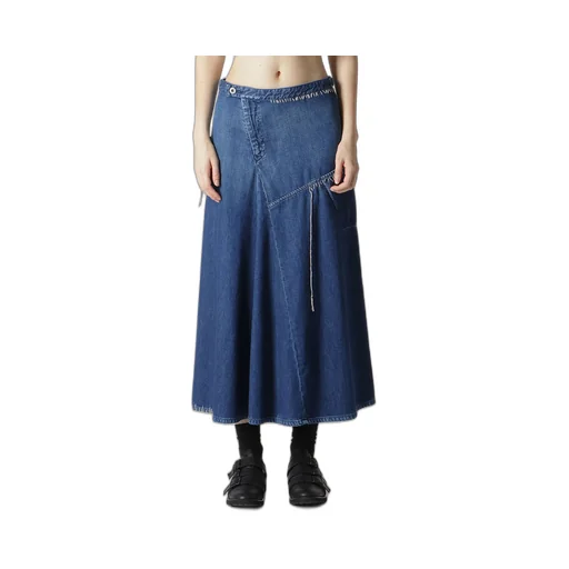 Spotted Denim Flare Skirt With Gusset