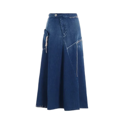 Spotted Denim Flare Skirt With Gusset