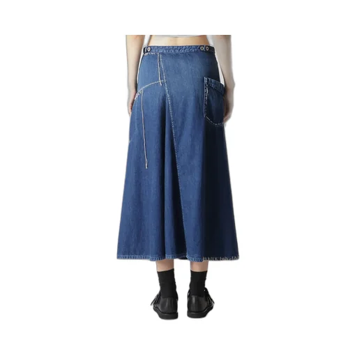 Spotted Denim Flare Skirt With Gusset