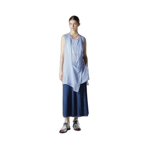 Spotted Denim Flare Skirt With Gusset