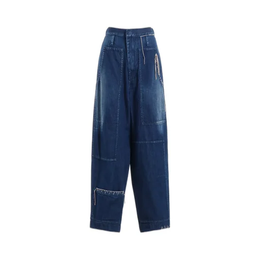 Spotted Denim Patched-Pocket Pants