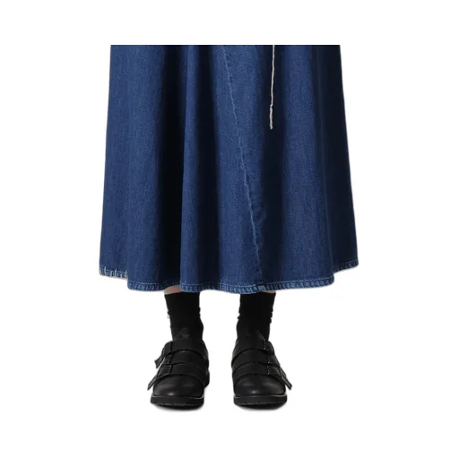 Spotted Denim Flare Skirt With Gusset