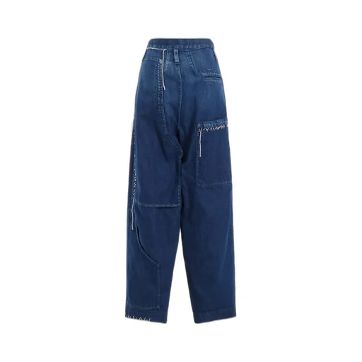 Spotted Denim Patched-Pocket Pants
