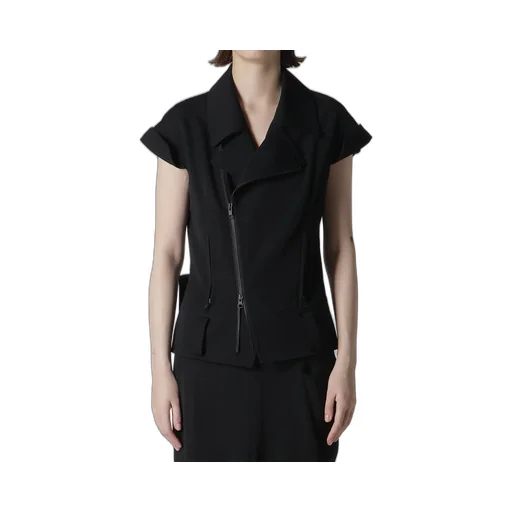 Wool Gabardine Untrimmed Sleeve Moto Jacket