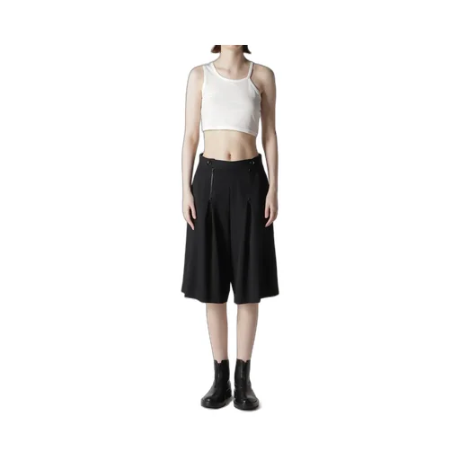 Wool Gabardine Zip Tucked Short Pants