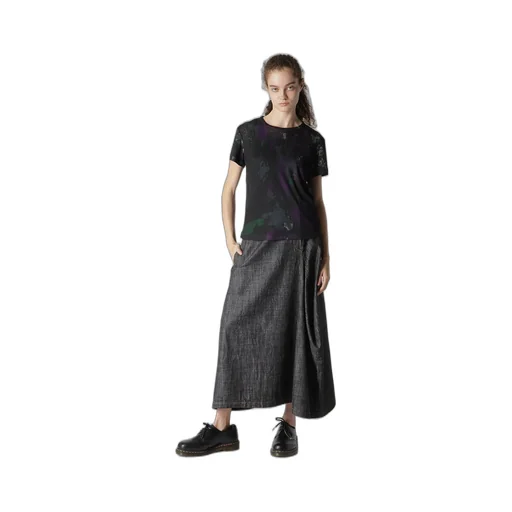 8Oz Denim Panel Tucked Flare Skirt