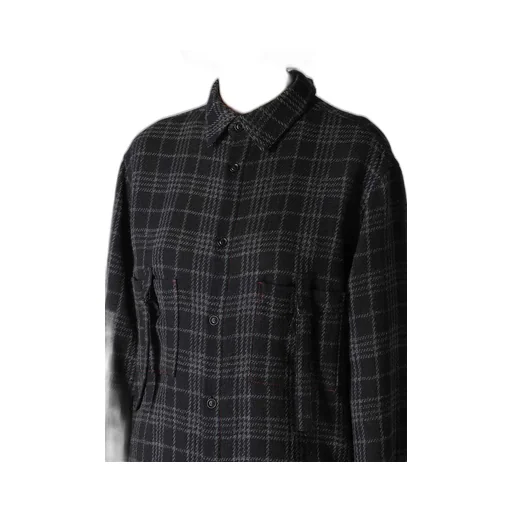 W/ Check Red Stitch Back Tucked Open Tab Blouse