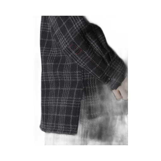 W/ Check Red Stitch Back Tucked Open Tab Blouse