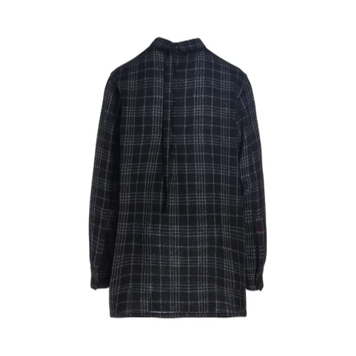 W/ Check Red Stitch Back Tucked Open Tab Blouse