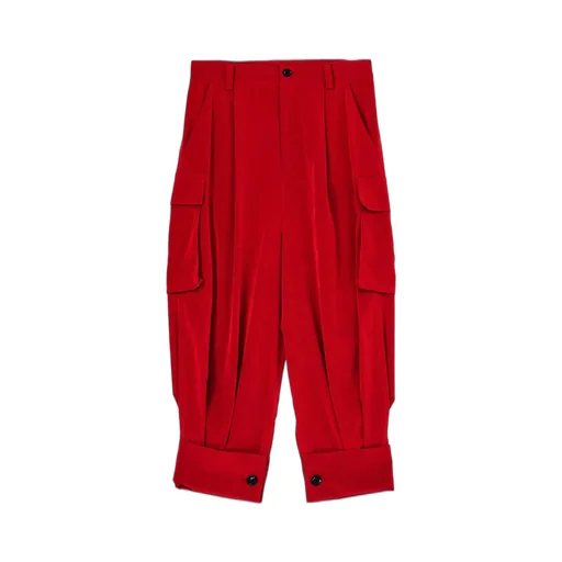 Crepe De Chine Cuffed Hem Cargo Pants