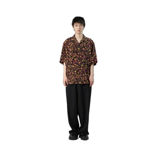 Flower Print Open Collar Shirt