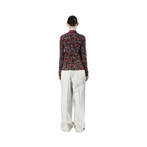 Flower Print Pe Jersey High Neck T