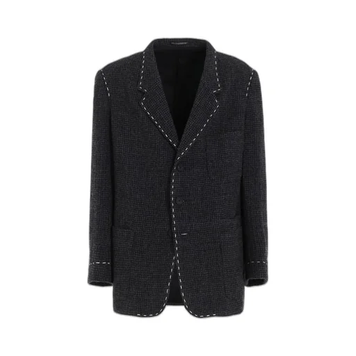 Houndstooth Jacket With Left Panel And Hand Stitch