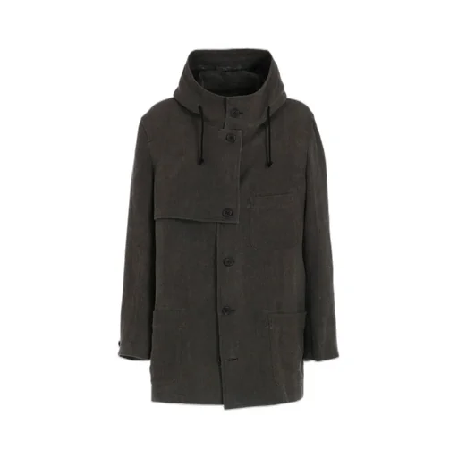 Ink-Dyed Linen-Wool Viyella Hooded Jacket