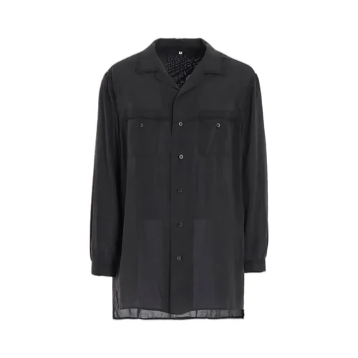 Open Collar Cellulose Ozone Shirt With Chain Stitch