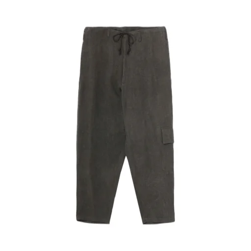 Ink-Dyed Linen-Wool Viyella Side Tuck String Pants