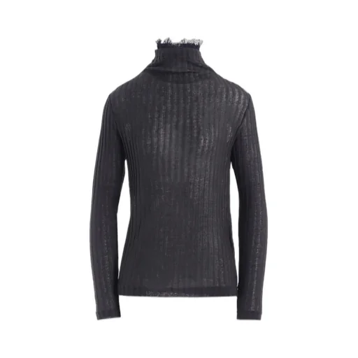 Gauze Rib Long Sleeve High Neck T