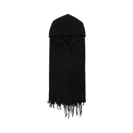Lamb Wool Damaged Neck Warmer W/ Hoodie