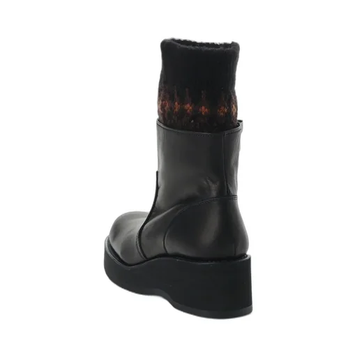 Jacquard Knit Leather Combi Nordic Knitted Boots