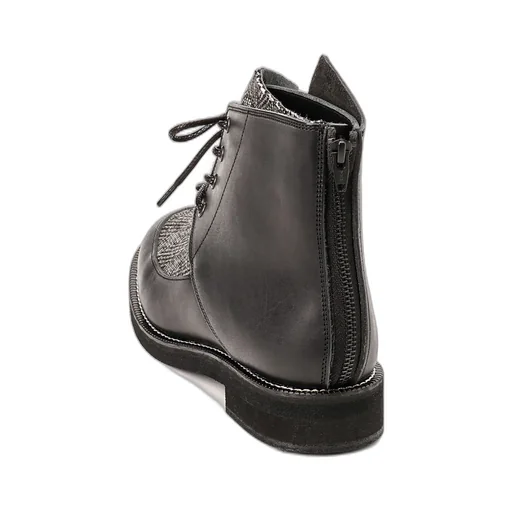 Smooth Leather/Wool Herringbone Combi Lace-Up Boots