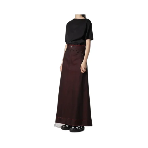 Back Red Black Denim Skirt