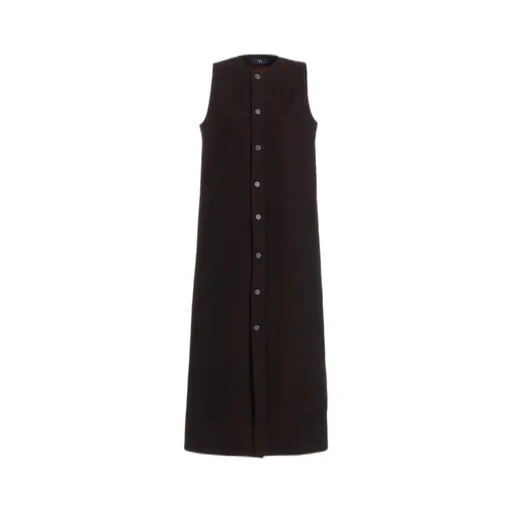 Back Red Black Denim Front Open Dress